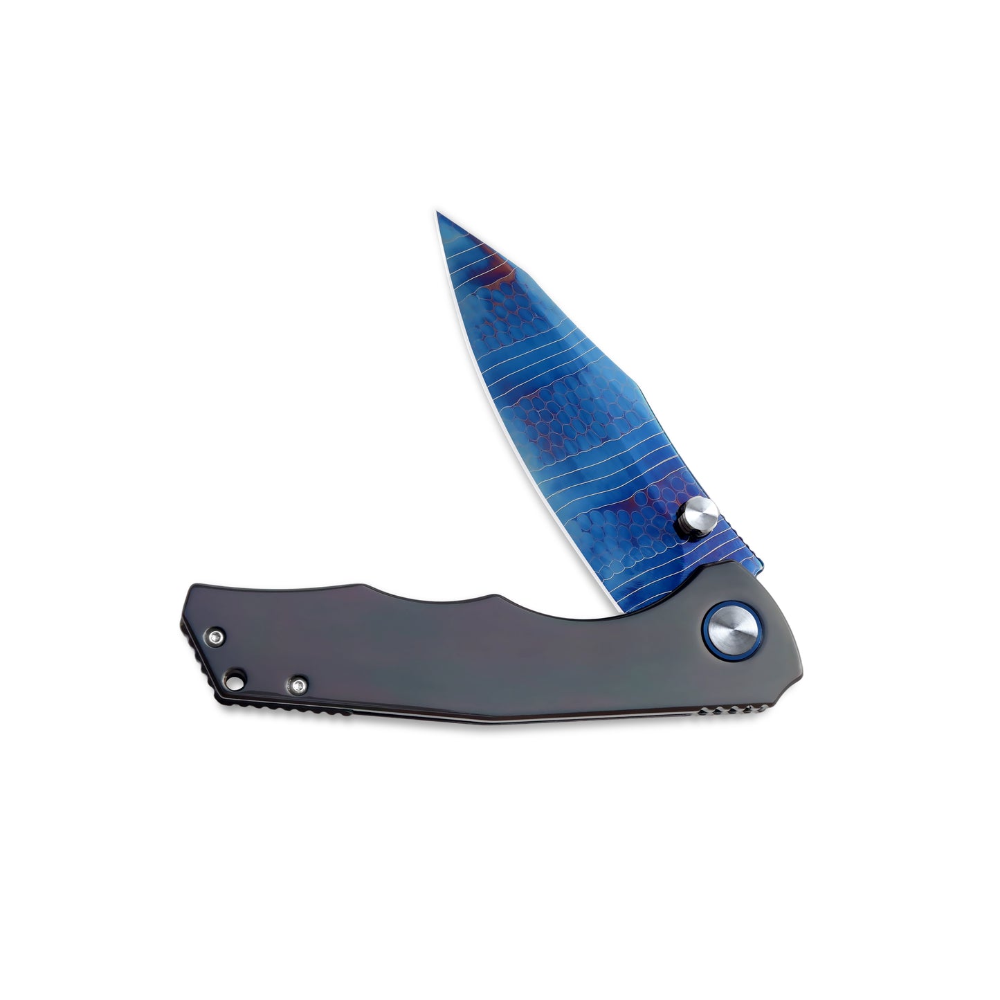 MFKNIFE Celestial Flame Folding Knife – Pattern-Welded Damascus-style Blade, Zirconium Handle KB023