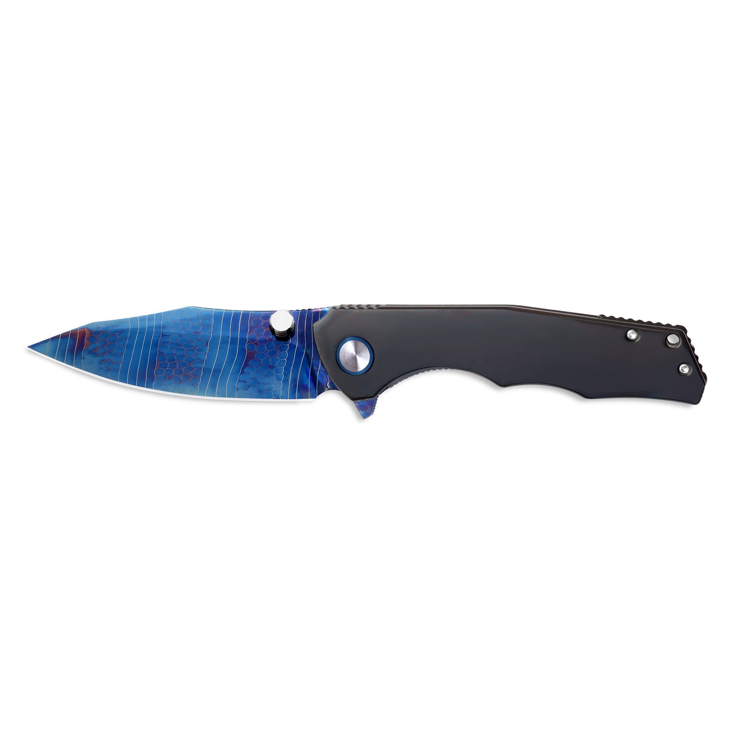 MFKNIFE Celestial Flame Folding Knife – Pattern-Welded Damascus-style Blade, Zirconium Handle KB023