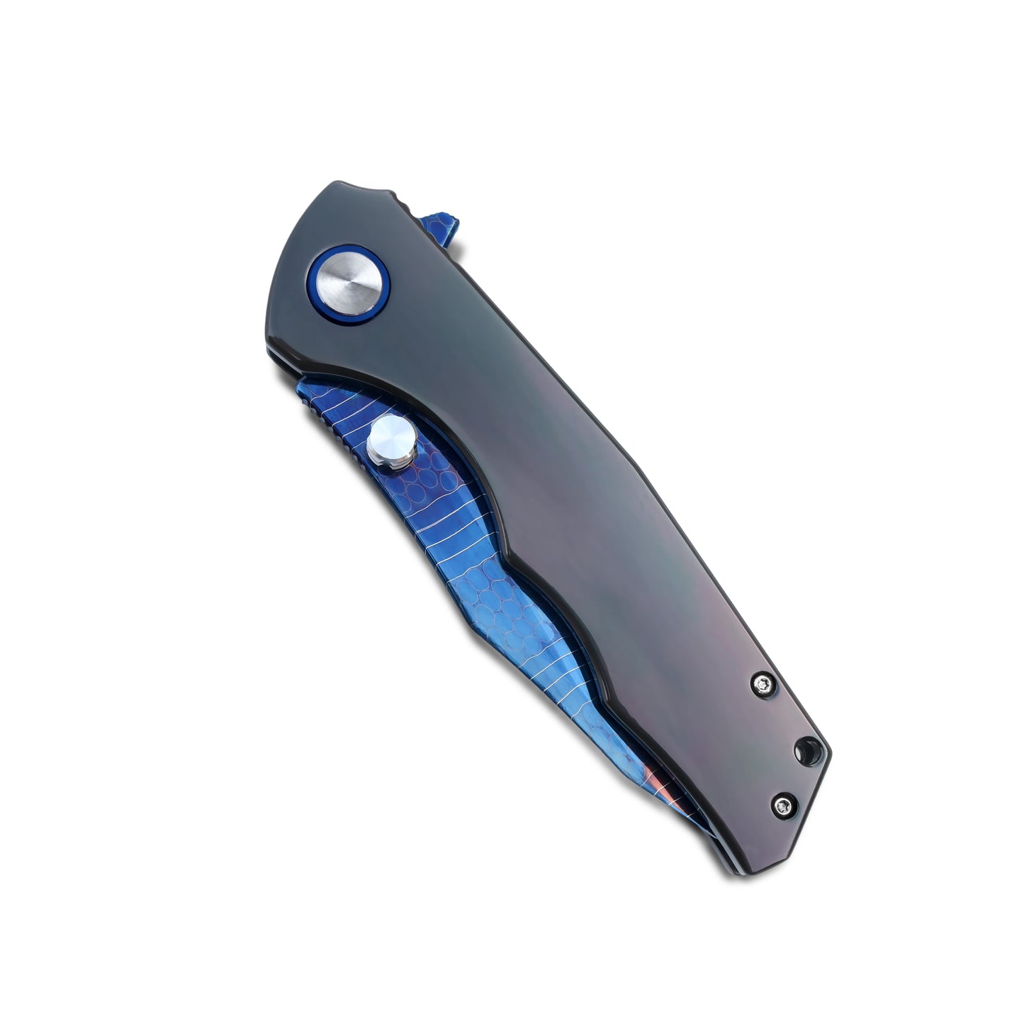 MFKNIFE Celestial Flame Folding Knife – Pattern-Welded Damascus-style Blade, Zirconium Handle KB023