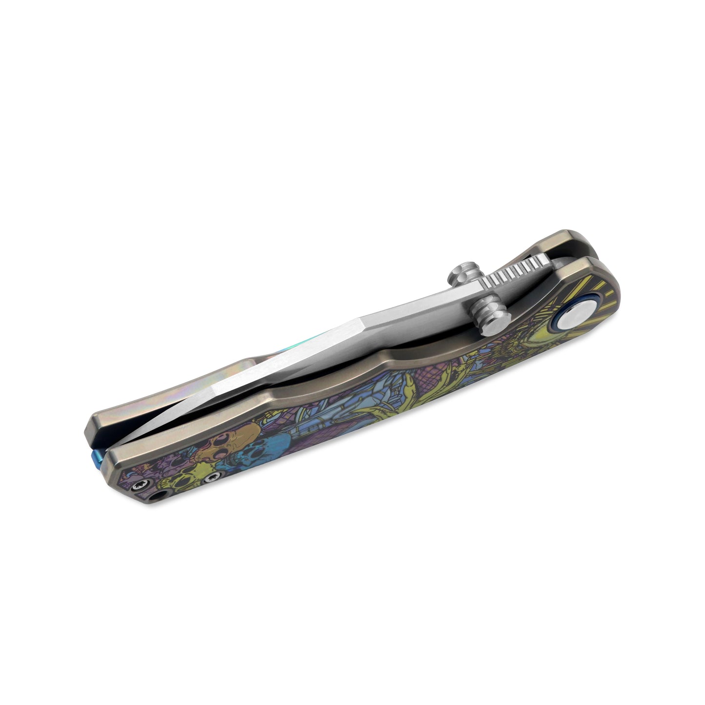 MFKNIFE Flipper & Thumb Stud Knife Titanium-Engraved Anodized Coloring Handle (4.0" VG10 Blade) KB016