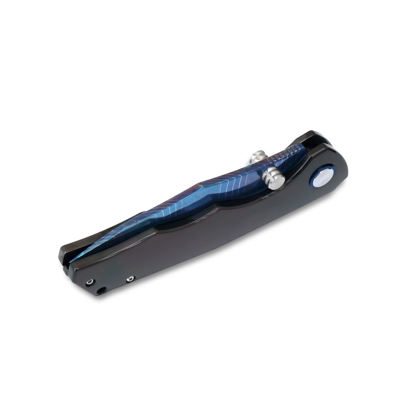 MFKNIFE Celestial Flame Folding Knife – Pattern-Welded Damascus-style Blade, Zirconium Handle KB023