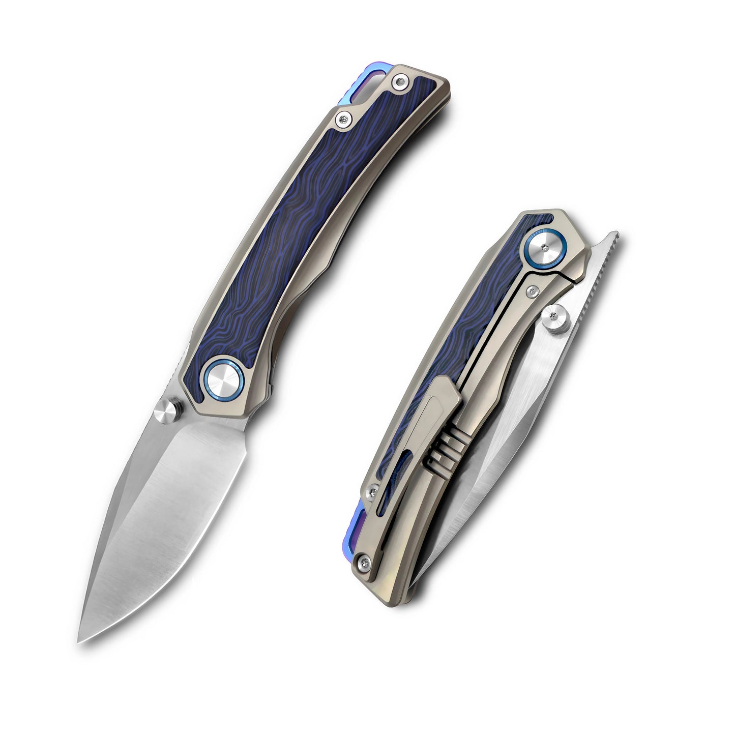 MFKNIFE Flipper & Thumb Stud Knife Titanium & Carbon Fiber Handle (3.8" VG10 Blade) KB005