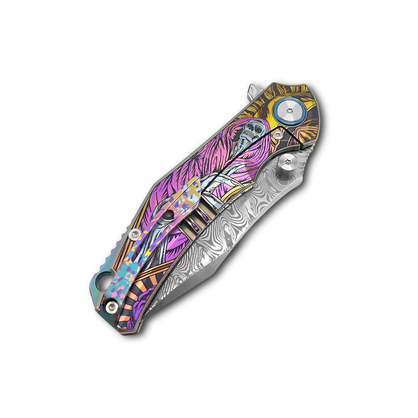 MFKNIFE Flipper & Thumb Stud Knife Titanium-Engraved Anodized Coloring Handle (4.0" VG10 Blade) KB007
