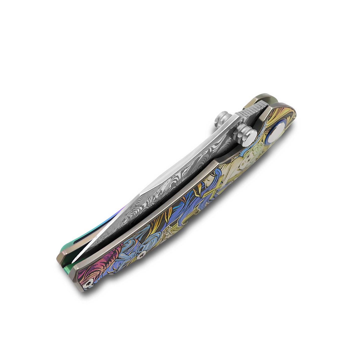 MFKNIFE Flipper & Thumb Stud Knife Titanium-Engraved Anodized Coloring Handle (4.0" VG10 Blade) KB007