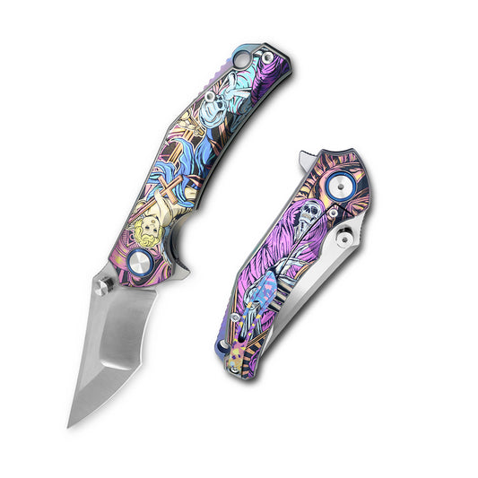 MFKNIFE Flipper & Thumb Stud Knife Titanium-Engraved Anodized Coloring Handle (4.0" VG10 Blade) KB009