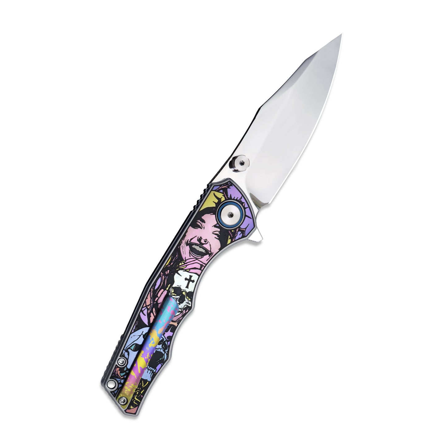 MFKNIFE Flipper & Thumb Stud Knife Titanium-Engraved Anodized Coloring Handle (4.2" VG10 Blade) KB015