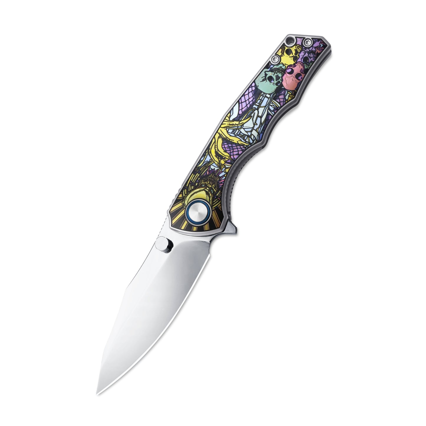 MFKNIFE Flipper & Thumb Stud Knife Titanium-Engraved Anodized Coloring Handle (4.2" VG10 Blade) KB015