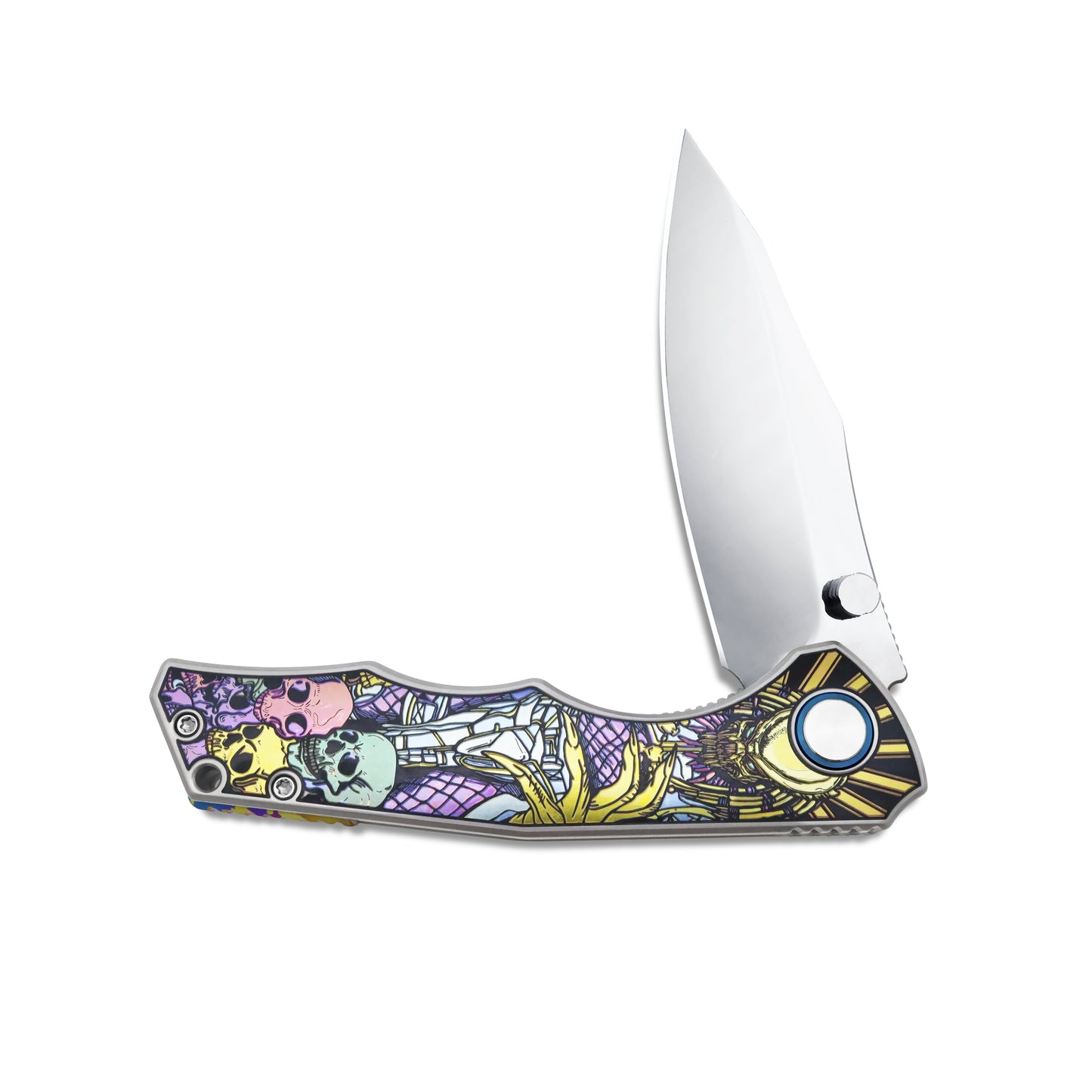 MFKNIFE Flipper & Thumb Stud Knife Titanium-Engraved Anodized Coloring Handle (4.2" VG10 Blade) KB015