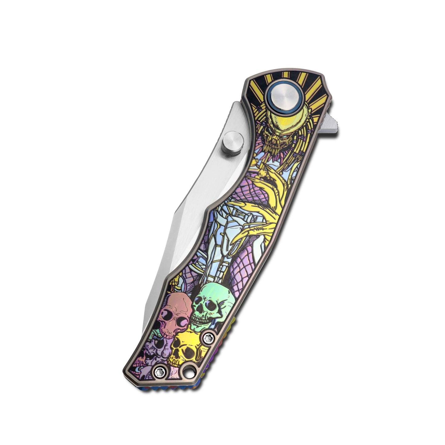 MFKNIFE Flipper & Thumb Stud Knife Titanium-Engraved Anodized Coloring Handle (4.0" VG10 Blade) KB016