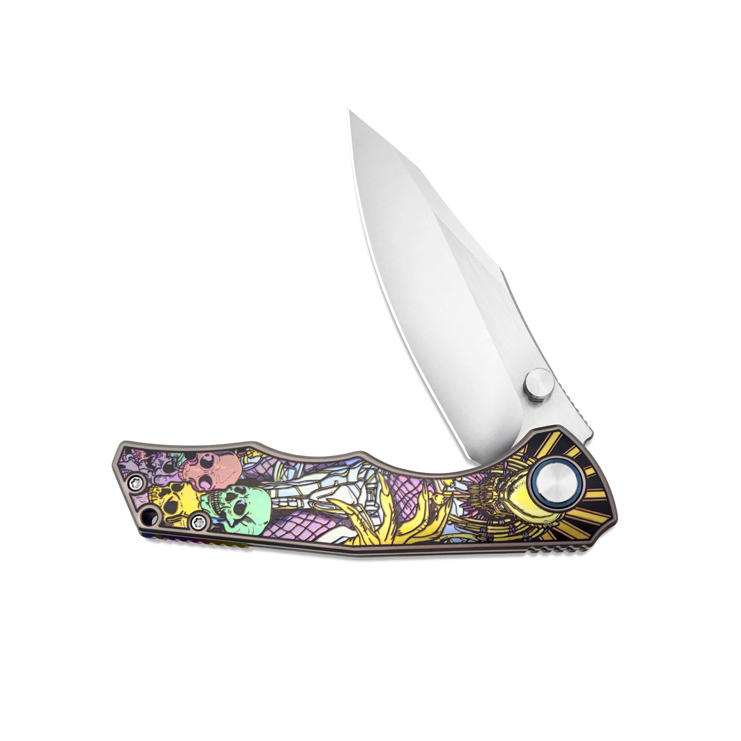 MFKNIFE Flipper & Thumb Stud Knife Titanium-Engraved Anodized Coloring Handle (4.0" VG10 Blade) KB016