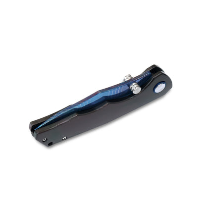 MFKNIFE Celestial Flame Folding Knife – Pattern-Welded Damascus-style Blade, Zirconium Handle KB023