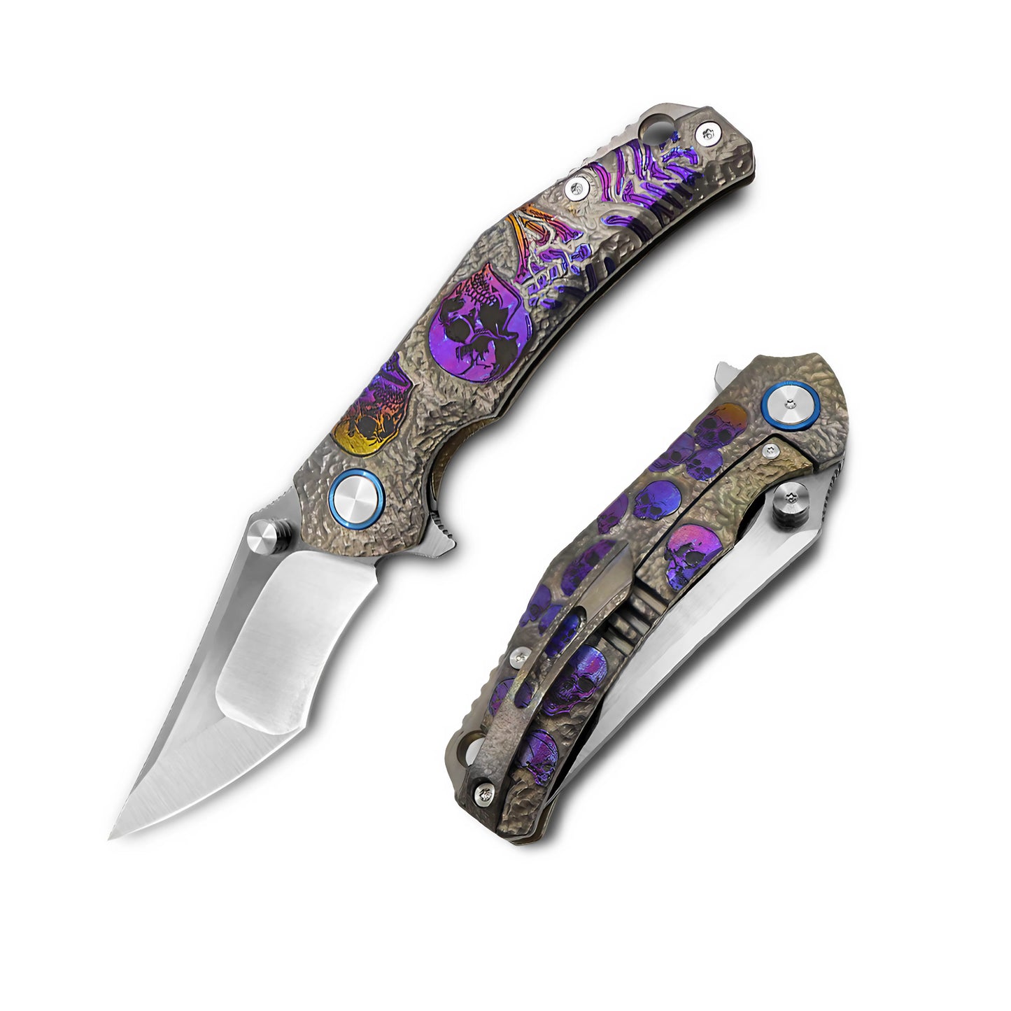 MFKNIFE Flipper & Thumb Stud Knife Titanium-Engraved Anodized Coloring Handle (4.0" VG10 Blade) KB006