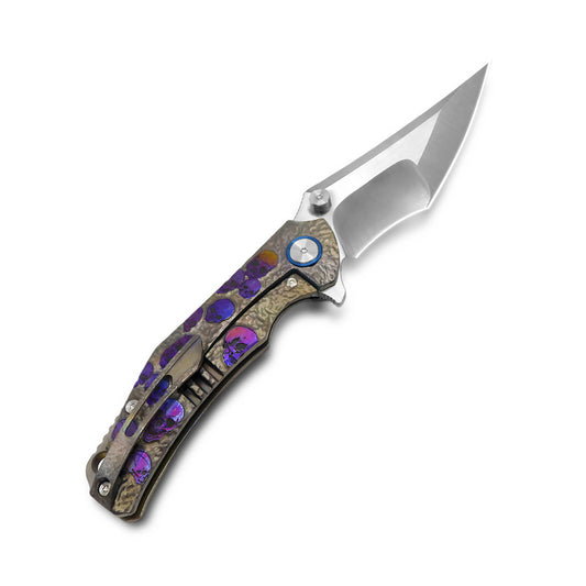 MFKNIFE Flipper & Thumb Stud Knife Titanium-Engraved Anodized Coloring Handle (4.0" VG10 Blade) KB006