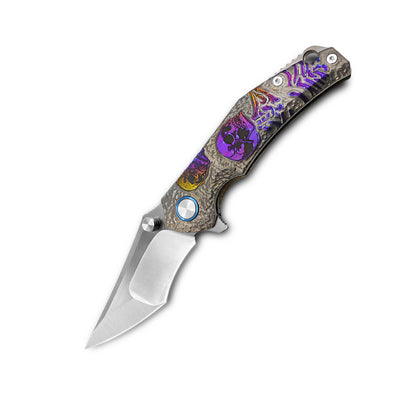 MFKNIFE Flipper & Thumb Stud Knife Titanium-Engraved Anodized Coloring Handle (4.0" VG10 Blade) KB006
