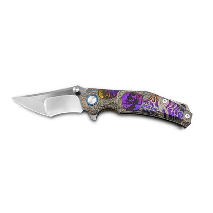 MFKNIFE Flipper & Thumb Stud Knife Titanium-Engraved Anodized Coloring Handle (4.0" VG10 Blade) KB006