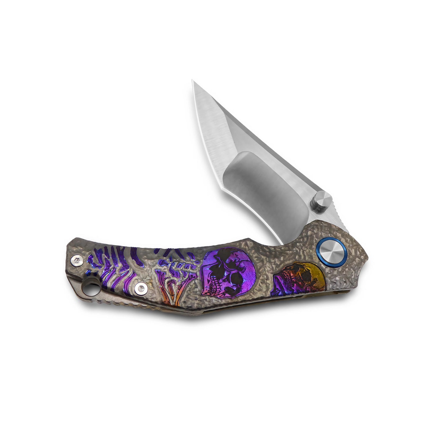 MFKNIFE Flipper & Thumb Stud Knife Titanium-Engraved Anodized Coloring Handle (4.0" VG10 Blade) KB006