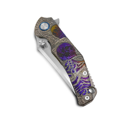 MFKNIFE Flipper & Thumb Stud Knife Titanium-Engraved Anodized Coloring Handle (4.0" VG10 Blade) KB006