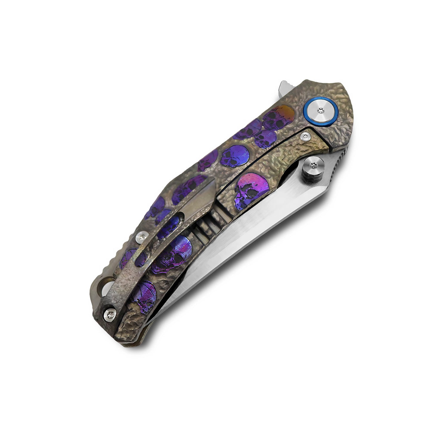 MFKNIFE Flipper & Thumb Stud Knife Titanium-Engraved Anodized Coloring Handle (4.0" VG10 Blade) KB006