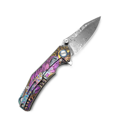 MFKNIFE Flipper & Thumb Stud Knife Titanium-Engraved Anodized Coloring Handle (4.0" VG10 Blade) KB007