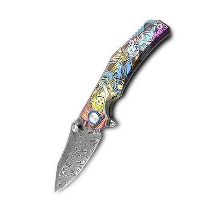 MFKNIFE Flipper & Thumb Stud Knife Titanium-Engraved Anodized Coloring Handle (4.0" VG10 Blade) KB007