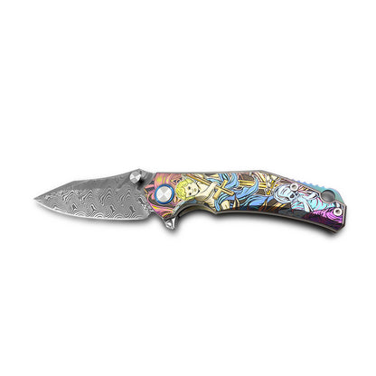 MFKNIFE Flipper & Thumb Stud Knife Titanium-Engraved Anodized Coloring Handle (4.0" VG10 Blade) KB007