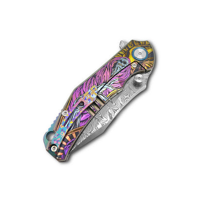 MFKNIFE Flipper & Thumb Stud Knife Titanium-Engraved Anodized Coloring Handle (4.0" VG10 Blade) KB007