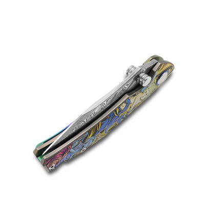 MFKNIFE Flipper & Thumb Stud Knife Titanium-Engraved Anodized Coloring Handle (4.0" VG10 Blade) KB007