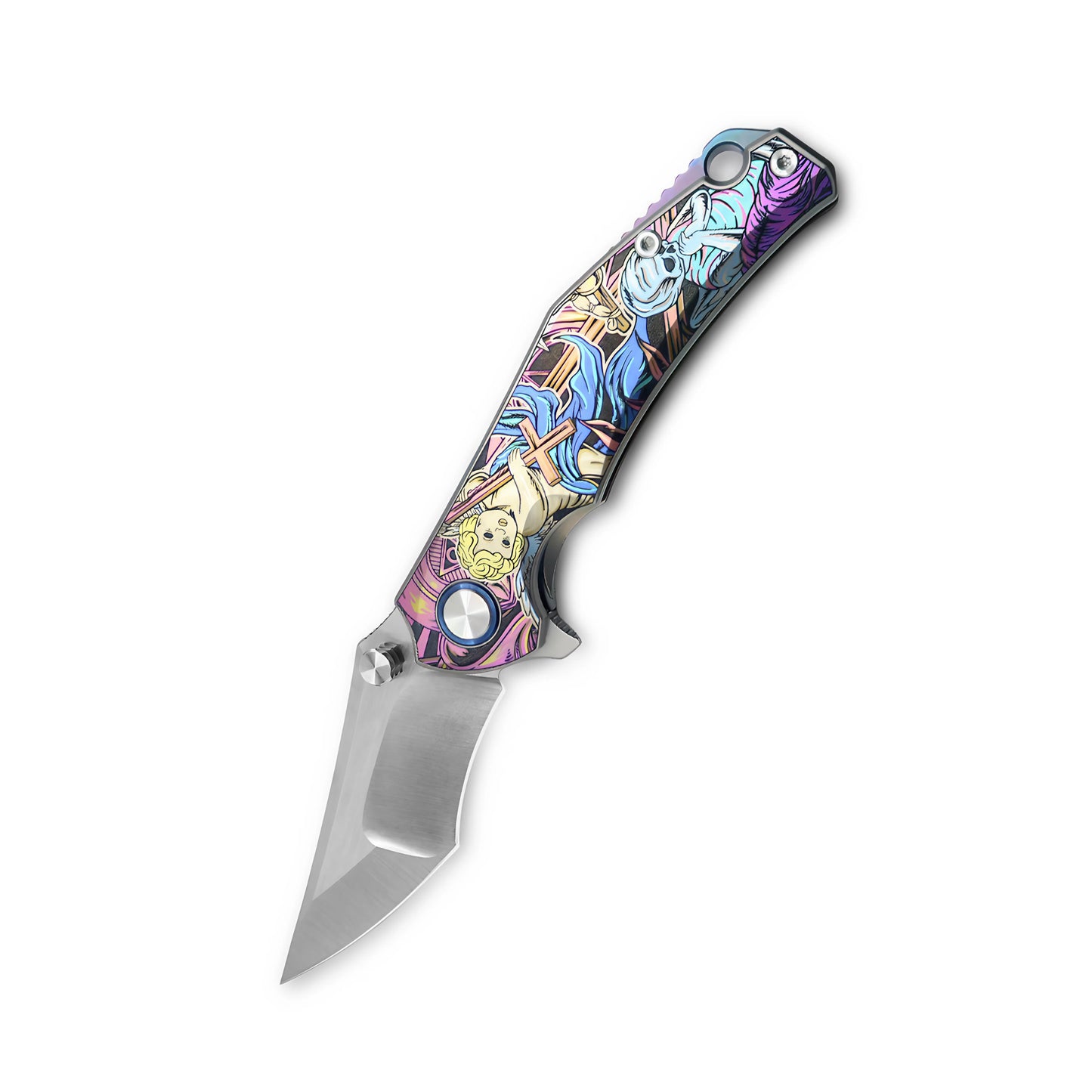 MFKNIFE Flipper & Thumb Stud Knife Titanium-Engraved Anodized Coloring Handle (4.0" VG10 Blade) KB009
