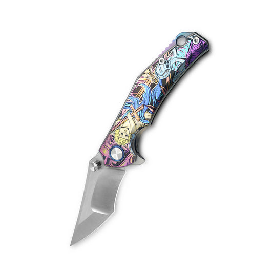 MFKNIFE Flipper & Thumb Stud Knife Titanium-Engraved Anodized Coloring Handle (4.0" VG10 Blade) KB009