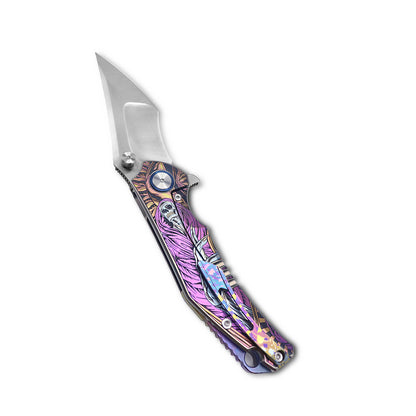 MFKNIFE Flipper & Thumb Stud Knife Titanium-Engraved Anodized Coloring Handle (4.0" VG10 Blade) KB009