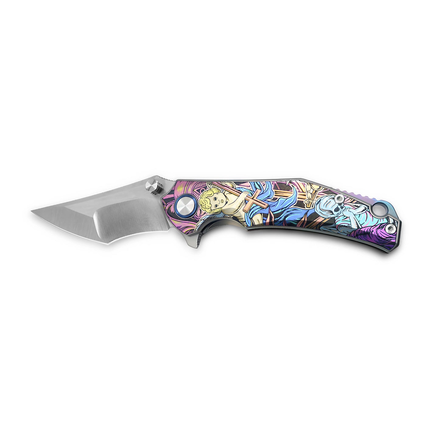 MFKNIFE Flipper & Thumb Stud Knife Titanium-Engraved Anodized Coloring Handle (4.0" VG10 Blade) KB009