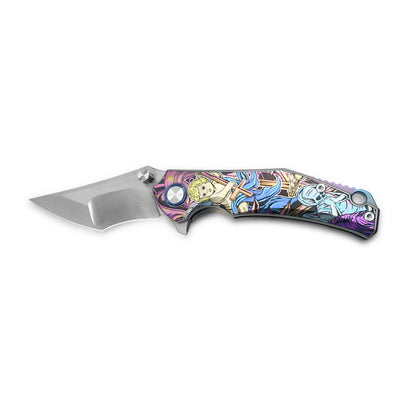 MFKNIFE Flipper & Thumb Stud Knife Titanium-Engraved Anodized Coloring Handle (4.0" VG10 Blade) KB009