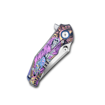MFKNIFE Flipper & Thumb Stud Knife Titanium-Engraved Anodized Coloring Handle (4.0" VG10 Blade) KB009