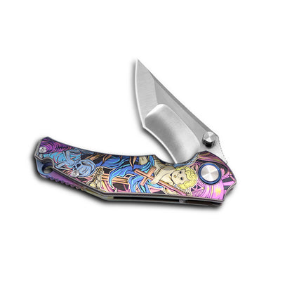 MFKNIFE Flipper & Thumb Stud Knife Titanium-Engraved Anodized Coloring Handle (4.0" VG10 Blade) KB009