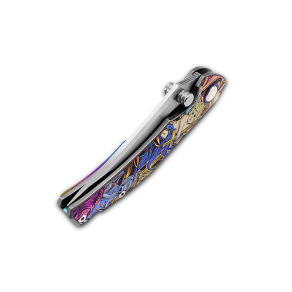 MFKNIFE Flipper & Thumb Stud Knife Titanium-Engraved Anodized Coloring Handle (4.0" VG10 Blade) KB009