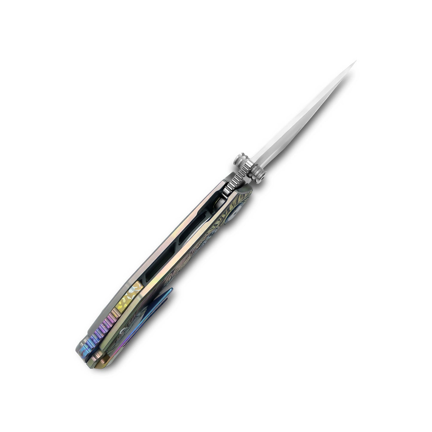 MFKNIFE Flipper & Thumb Stud Knife Titanium-Engraved Anodized Coloring Handle (4.0" VG10 Blade) KB009