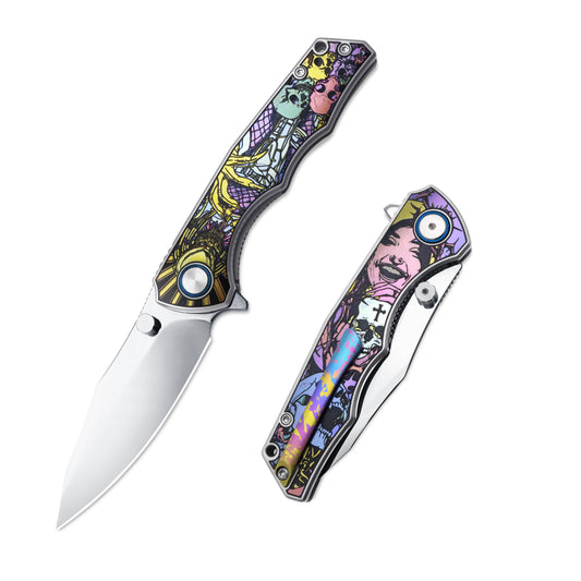MFKNIFE Flipper & Thumb Stud Knife Titanium-Engraved Anodized Coloring Handle (4.2" VG10 Blade) KB015