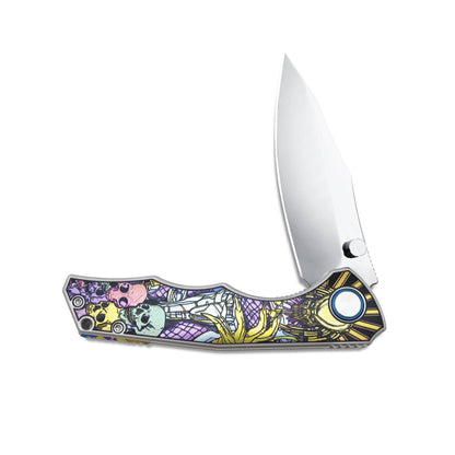 MFKNIFE Flipper & Thumb Stud Knife Titanium-Engraved Anodized Coloring Handle (4.2" VG10 Blade) KB015