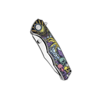 MFKNIFE Flipper & Thumb Stud Knife Titanium-Engraved Anodized Coloring Handle (4.2" VG10 Blade) KB015