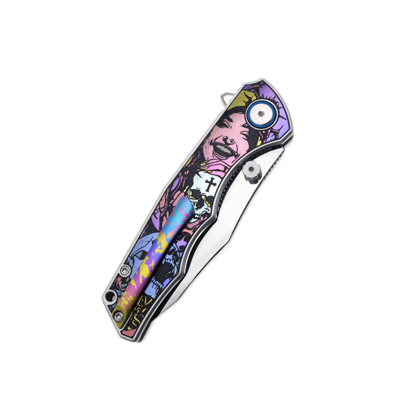MFKNIFE Flipper & Thumb Stud Knife Titanium-Engraved Anodized Coloring Handle (4.2" VG10 Blade) KB015