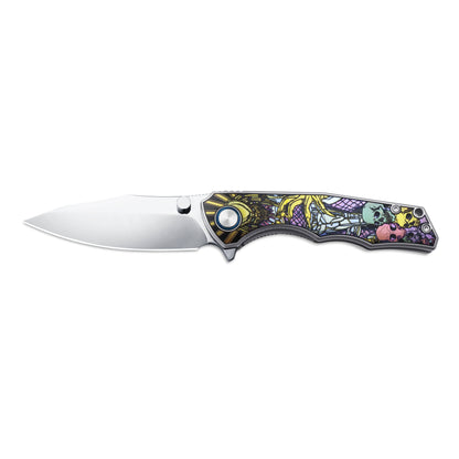 MFKNIFE Flipper & Thumb Stud Knife Titanium-Engraved Anodized Coloring Handle (4.2" VG10 Blade) KB015