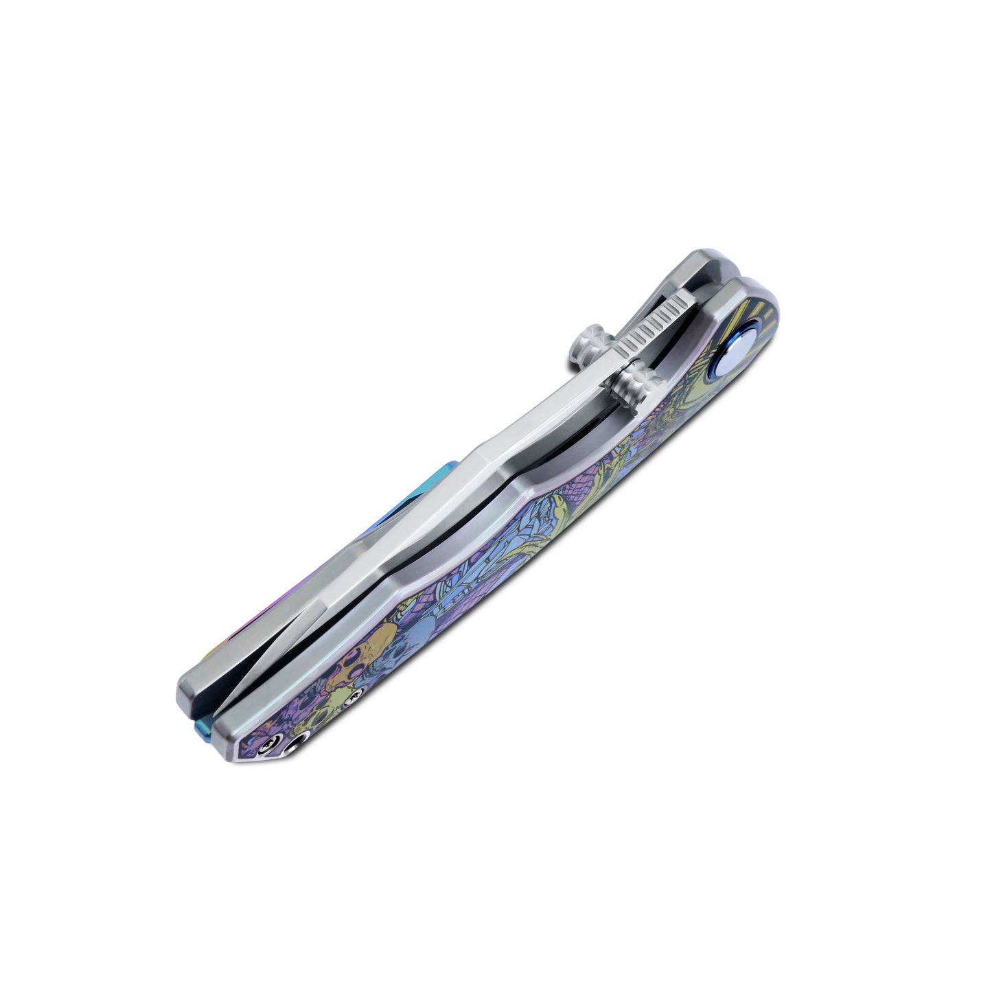 MFKNIFE Flipper & Thumb Stud Knife Titanium-Engraved Anodized Coloring Handle (4.2" VG10 Blade) KB015