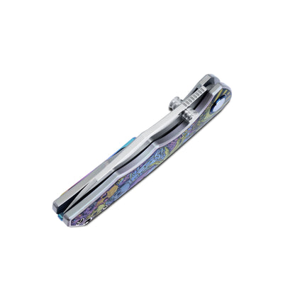 MFKNIFE Flipper & Thumb Stud Knife Titanium-Engraved Anodized Coloring Handle (4.2" VG10 Blade) KB015